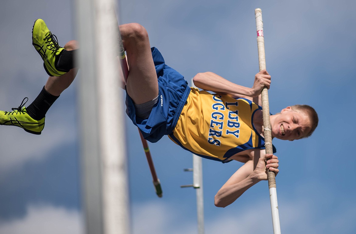 Dawson Rose struggles to get enough height while pole vaulting, Tuesday at the Lincoln County Track Meet in Libby. (Luke Hollister/The Western News)