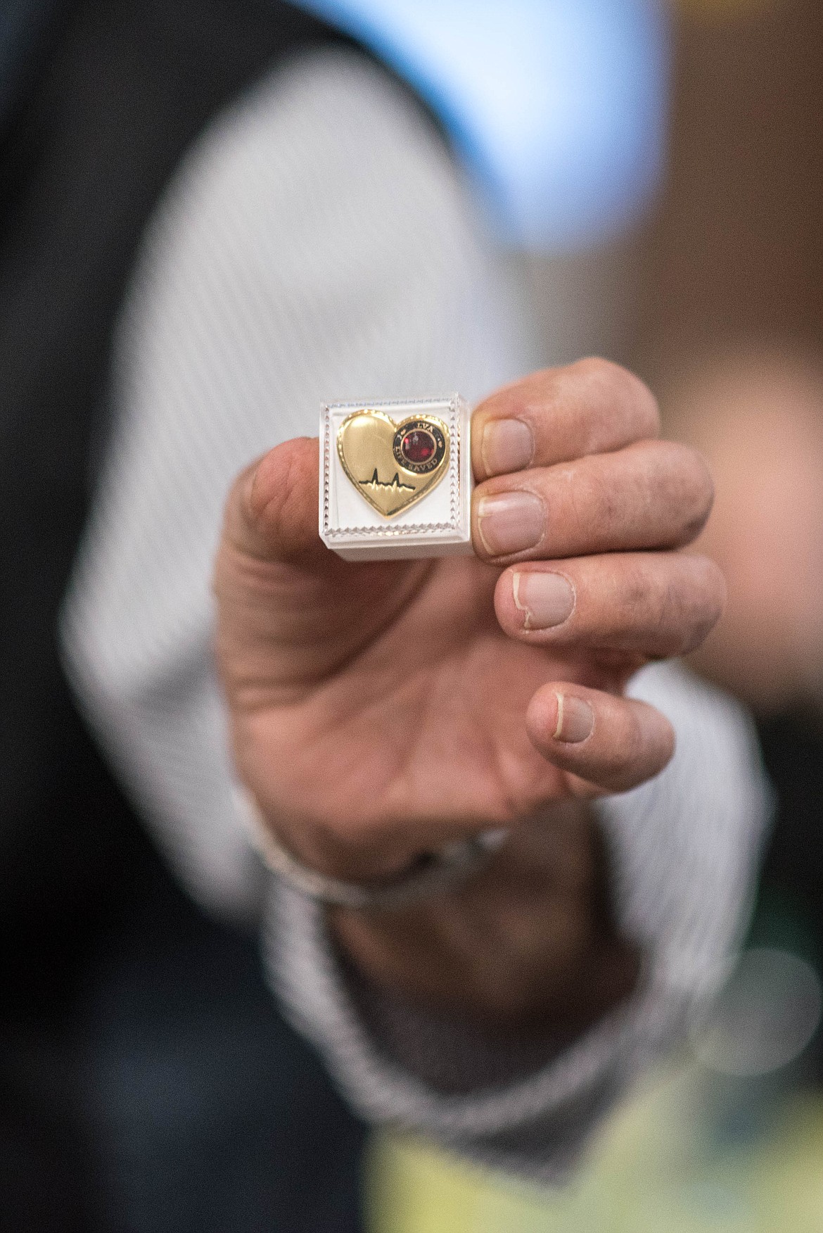 Libby Volunteer Ambulance members with a CPR save in the past year received pins for their work, Saturday in Libby. (Luke Hollister/The Western News)