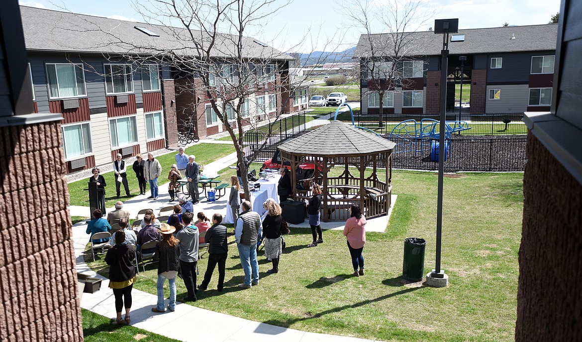 Overview of the Courtyard Apartments grand opening ceremony on Tuesday afternoon in Kalispell. (Brenda Ahearn/Daily Inter Lake)