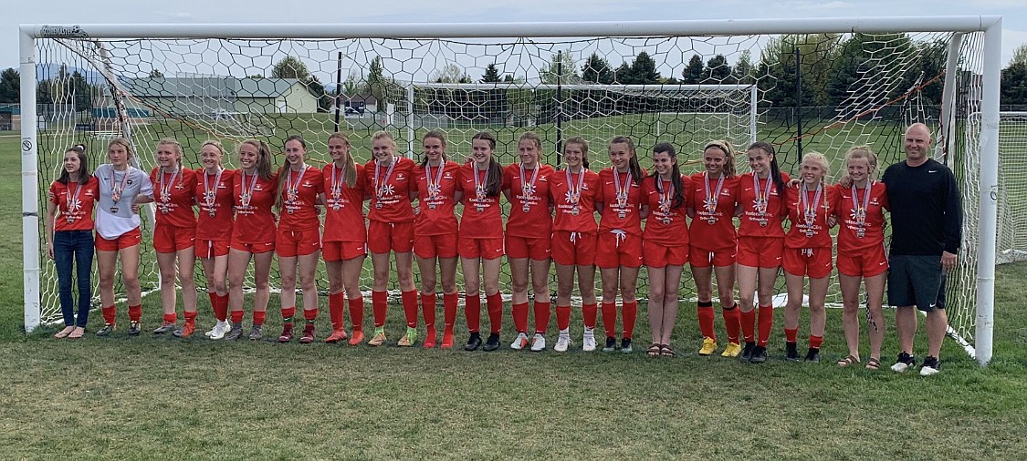 Courtesy photo
The Thorns North FC U15 girls soccer team took second place overall last weekend at the Bill Eisenwinter Hot Shots Tournament. From left are Gabby Roberts, Danika Nowak, Kalena Flowers, Kayla Dearmin, Kylie Stone, Lainey Hall, Molly Foster, Cooper Horton, Lucy Evans, Reagan Cherry, Jasmine Carothers, Nicole Adams, Isabella Lucky, Ellie Morrisroe, Madison Quigley, Shelbie Shriner, Reese Ramsrud, Olivia Wyatt and coach Mike Thompson.