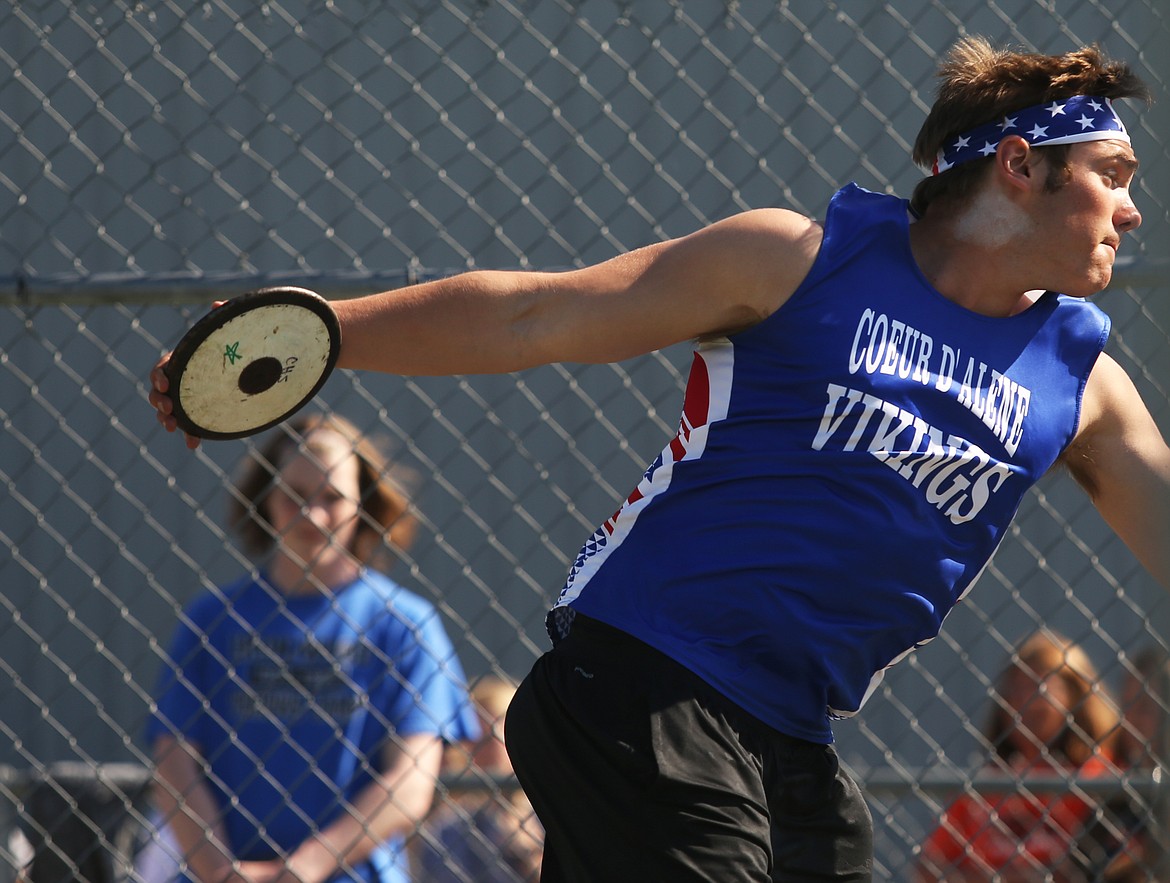 Coeur d&#146;Alene&#146;s Travis Kerr competes in the discus at Thursday&#146;s 5A Region 1 track and field meet.