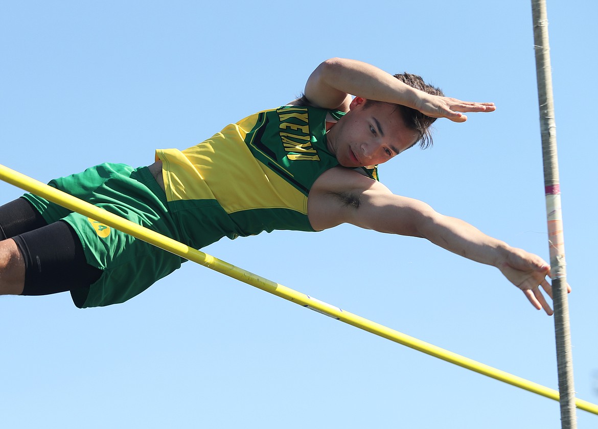 Lakeland High&#146;s Marshall Conolley successfully clears the bar in the pole vault at Thursday&#146;s 4A Region 1 track and field meet at Coeur d&#146;Alene High School.