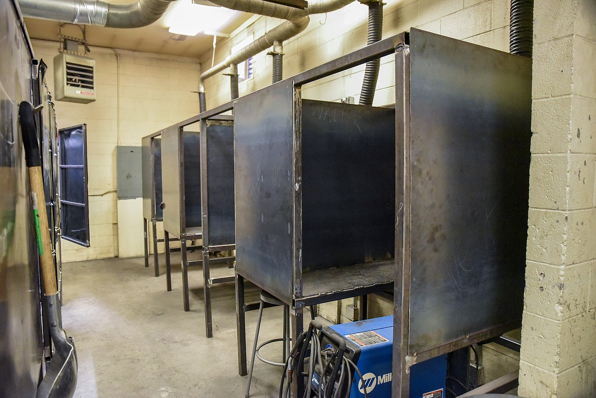 The finished welding booths that were constructed this school year by students in Jeff Thill&#146;s class at Troy Middle-High School. (Ben Kibbey/The Western News)