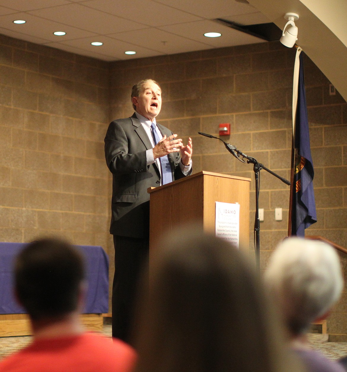 Dr. David Adler speaks to the audience Thursday night about how the Constitutional history of the Executive Branch has changed over the centuries. (Photo by Craig Northrup/Coeur d&#146;Alene Press)