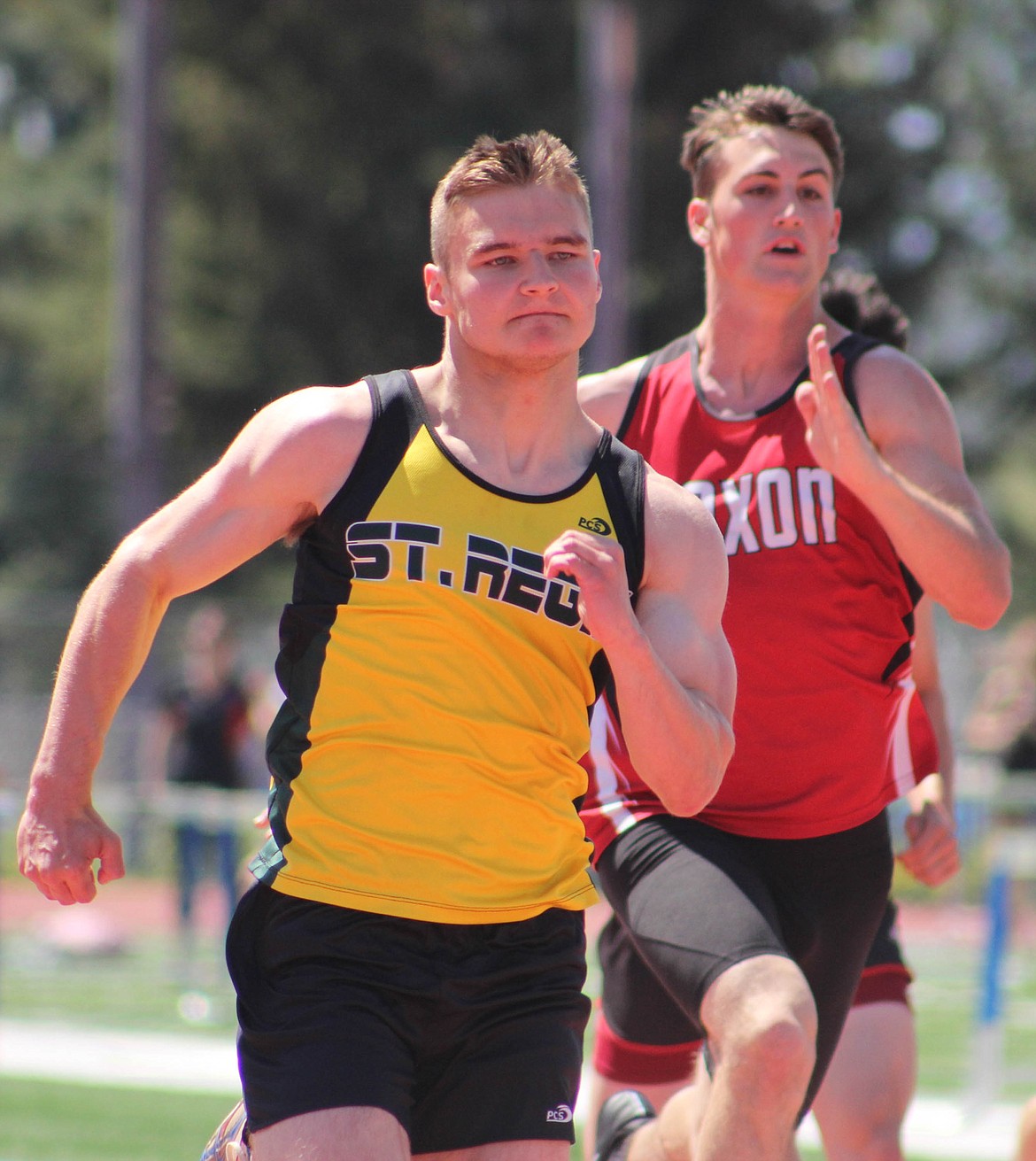 IAN FARRIS of St. Regis won both the 100- and 200-meter dash with 11.43 and 24.29. (Maggie Dresser/Mineral Independent)