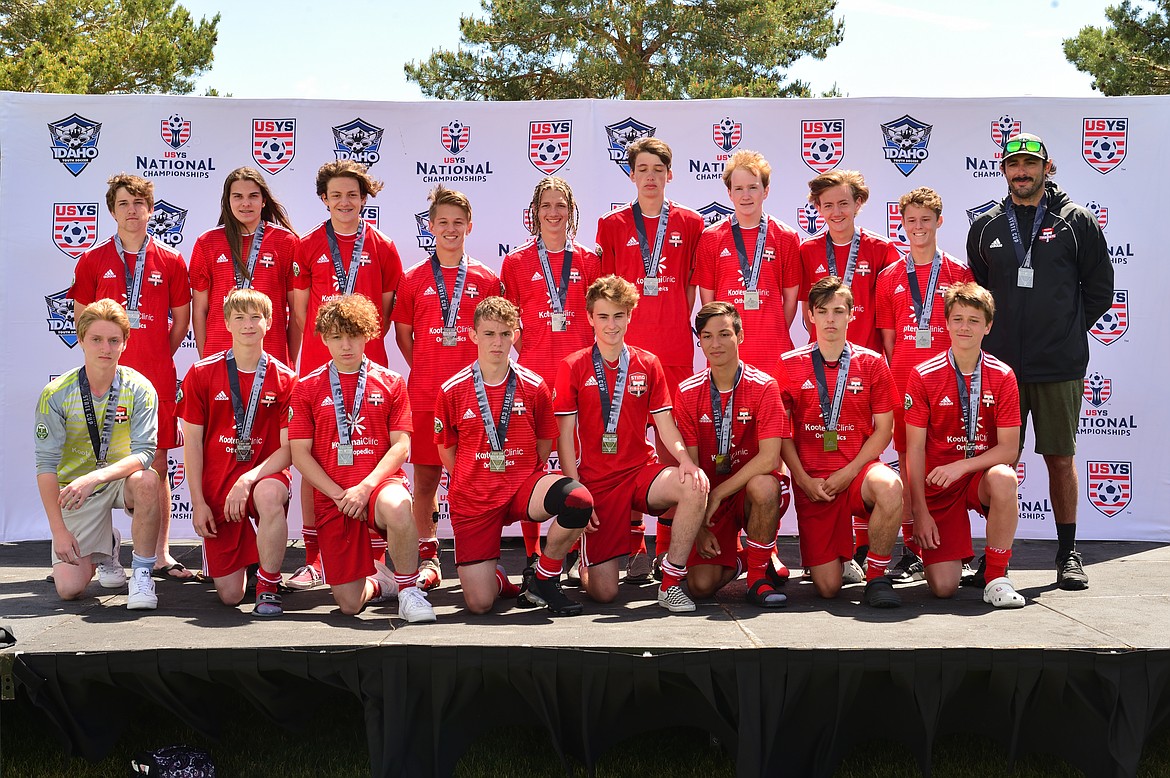 Courtesy photo
The Timbers North FC Boys &#146;03 Red soccer team placed second in the Idaho State Cup in Boise last weekend. On Friday, the Timbers beat Idaho Rush &#146;03 Premier 1-0. Cooper Proctor scored the Timbers&#146; lone goal on an assist from Nate Durocher. Tyler Allred was in goal for the shutout win. On Saturday, the Timbers beat the Boise Timbers FC B03 Red 3-0. Chris Swider led the Timbers with a goal and an assist. Logan Koller and Nate Durocher each scored for the Timbers. Walker Jump and Cooper Proctor each had 1 assist. Tyler Allred was again in goal for the shutout win. On Sunday, in a semifinal match, the Timbers beat CGA Academy 3-2. Chris Swider scored on an assist from Cooper Proctor. The match ended in a tie, with the Timbers advancing on penalty kicks. Chris Swider, Cooper Proctor and Zander Moore converted their penalty kicks. Tyler Allred made three big saves in the penalty kick shootout. On Monday, in the state championship match, the Timbers tied the Boise Timbers FC &#146;03 Academy 1-1. After 100 minutes of play, the match was ultimately decided by penalty kicks. The Timbers finished as Idaho&#146;s state runners-up. Chris Swider scored the Timbers&#146; lone goal. Tyler Allred was credited with another outstanding performance in goal for the Timbers. In the front row from left are Tyler Allred, Austin Vaughan, Brennan Miller, Ronan Malaghan, Jordan Douglas, Loko Koller and Miles Jones; and back row from left, Zander Moore, Chris Koch, Matt McLeod, Chris Swider, Cooper Proctor, Connor Norris, Nate Durocher, Devin Clafflin, Walker Jump and coach Vito Higgins.