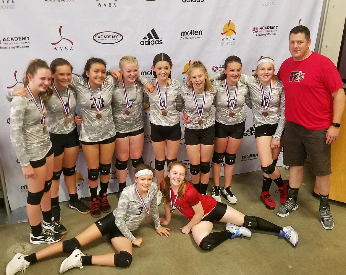 Courtesy photo
The Renovators Volleyball Club U12 team won the U13 Bronze Bracket at the Emerald City Classic over Memorial Day weekend in Lynnwood, Wash. In the front row from left are Kendall Focht and Lexi Norisada; and back row from left, Aspyn Reed, Emma Sandberg, Olivia Zazuetta, Camille Nagel, Elliana Roullier, Araleigh Arnold, Jameson Peterson, Mac Walton and coach Mike Walton.