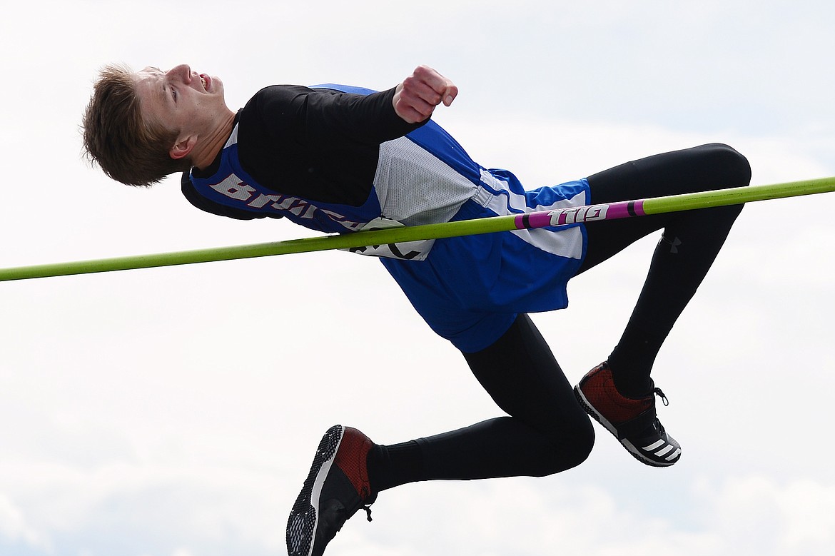Bigfork's Wyatt Duke clears 6-6 in the high jump at the Class AA State track and field meet at Legends Stadium on Saturday. (Casey Kreider/Daily Inter Lake)