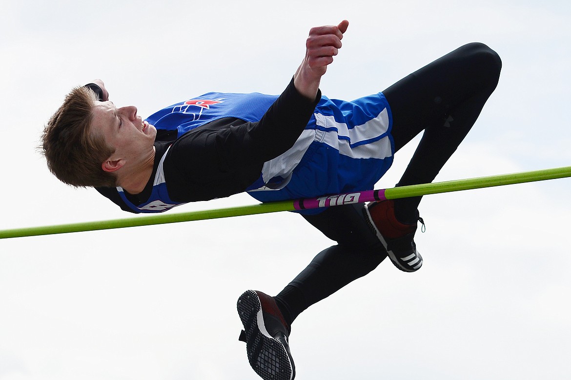 Bigfork's Wyatt Duke clears 6-6 in the high jump at the Class AA State track and field meet at Legends Stadium on Saturday. (Casey Kreider/Daily Inter Lake)