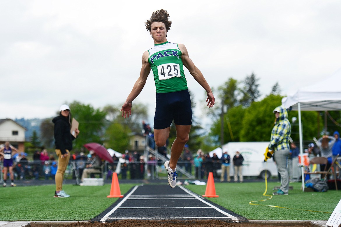 Glacier's Drew Deck competes in the triple jump at the Class AA State track and field meet at Legends Stadium on Saturday. (Casey Kreider/Daily Inter Lake)