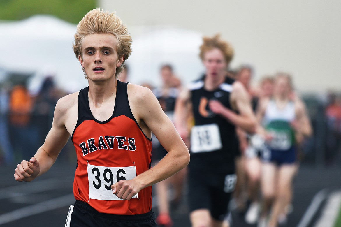 Flathead's Ben Perrin distances the pack in the boys' 3,200 meter run at the Class AA State track and field meet at Legends Stadium on Friday. (Casey Kreider/Daily Inter Lake)