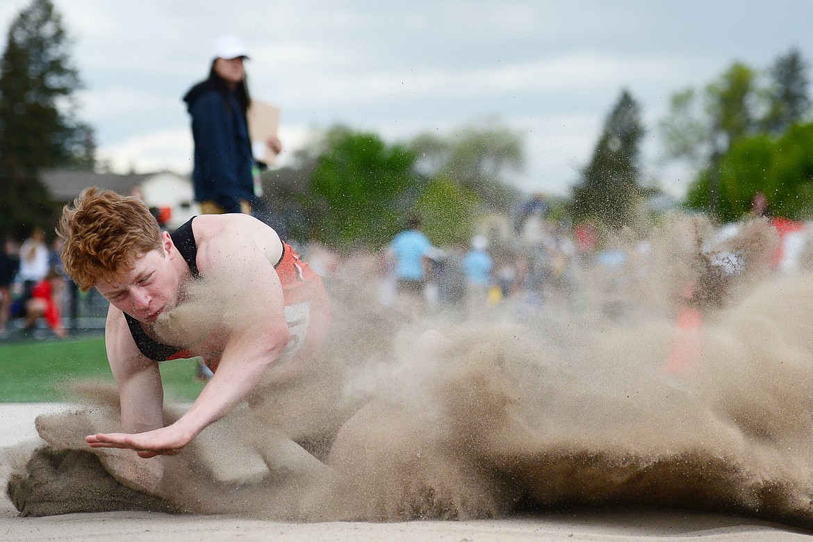 Flathead's Chance Sheldon-Allen competes in the long jump at the Class AA State track and field meet at Legends Stadium on Friday. (Casey Kreider/Daily Inter Lake)