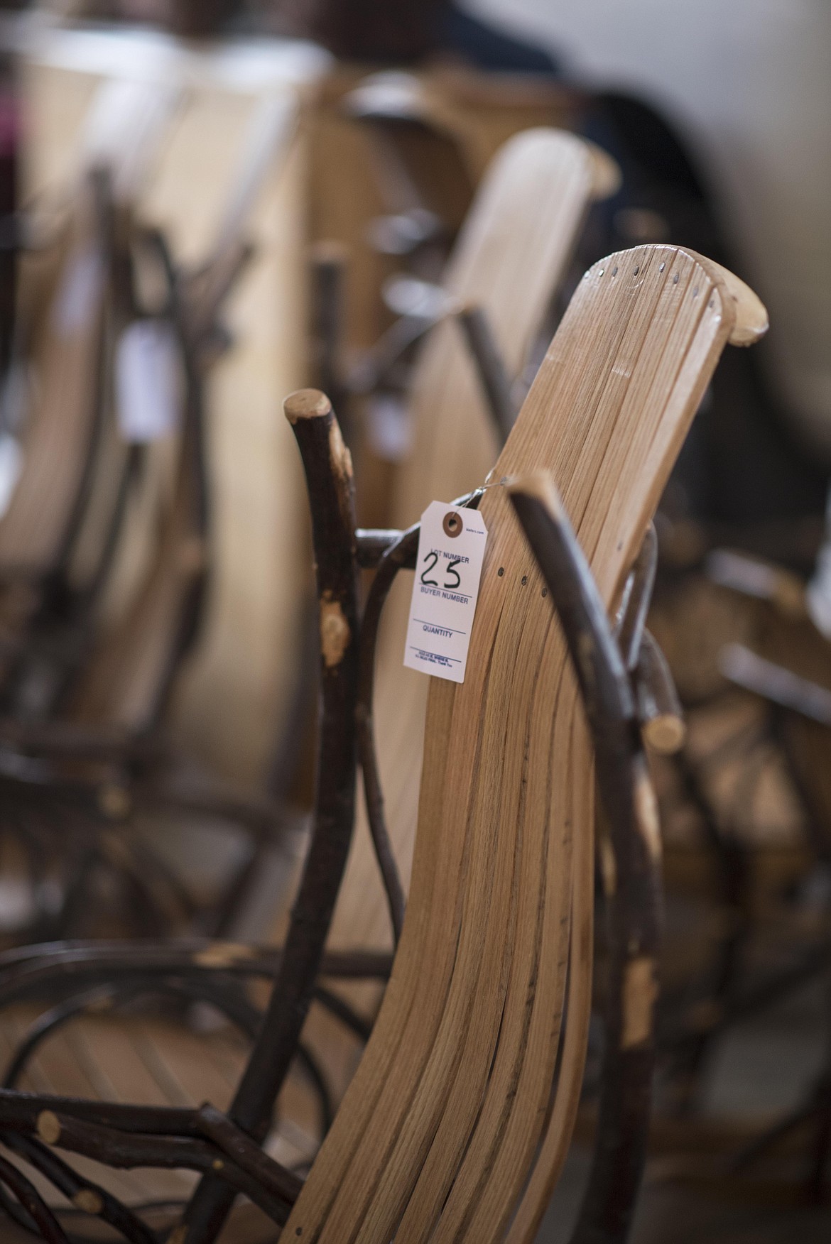 Handmade wooden chairs for sale at the annual amish Eagle Valley Community Auction, May 18. (Luke Hollister/The Western News)