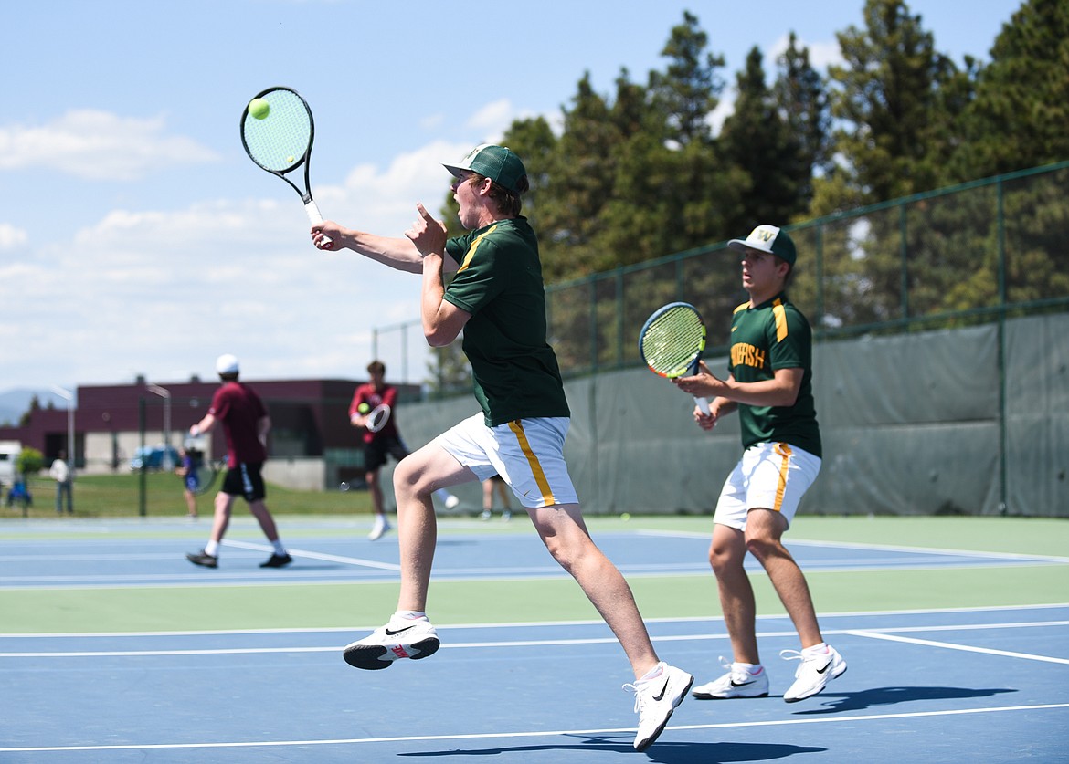 Colter Upton fires back a shot during the Class A State Tournament last week at FVCC. (Daniel McKay/Whitefish Pilot)