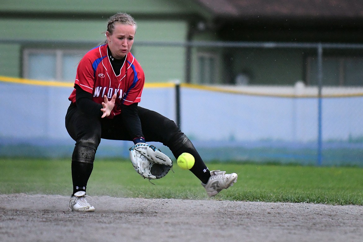 Chloe Kienas makes a play on a ball at second base against Polson Thursday. (Jeremy Weber photo)