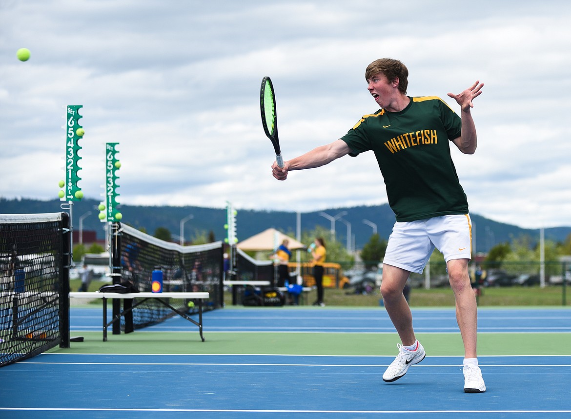 Colter Upton fires a shot at the net during the Western A Divisional Tournament last week at Flathead Valley Community College. (Daniel McKay/Whitefish Pilot)