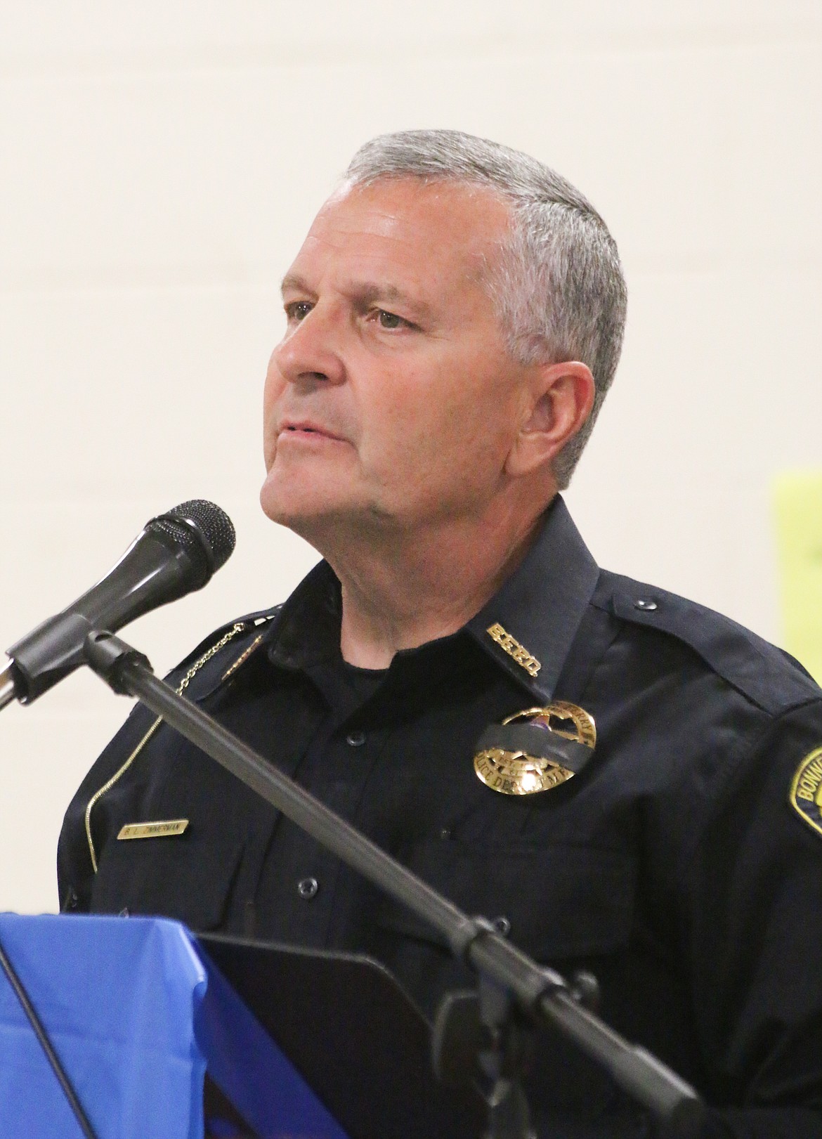 Photo by MANDI BATEMAN
Bonners Ferry Police Chief Brian Zimmerman speaking during the memorial.