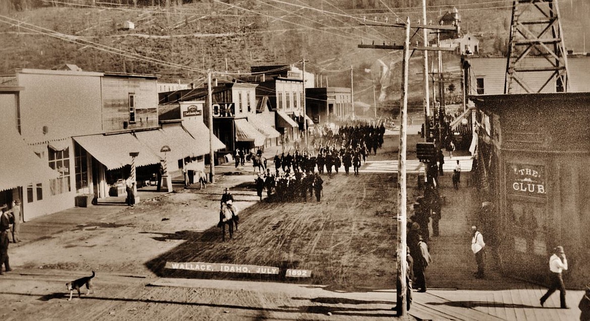 Courtesy photo
Buffalo Soldiers march through Wallace in 1892 while marshal law was in effect.