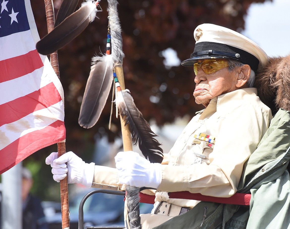 FRANCIS STANGER, 91, a U.S. Marine Corps veteran of World War II, took part in the American Legion Memorial Day parades in Ronan and Polson on Monday. He is the last member of the Salish, Kootenai and Pend Oreille Tribes who is a World War II survivor.