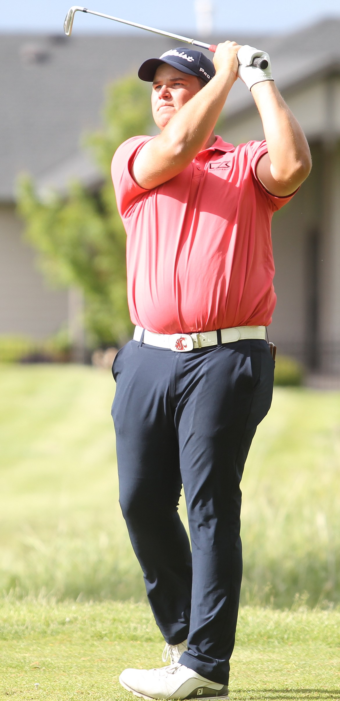 MARK NELKE/Press
Derek Bayley of Rathdrum watches his tee shot on the 13th hole at the Lilac City Invitational on Saturday at The Fairways at West Terrace.