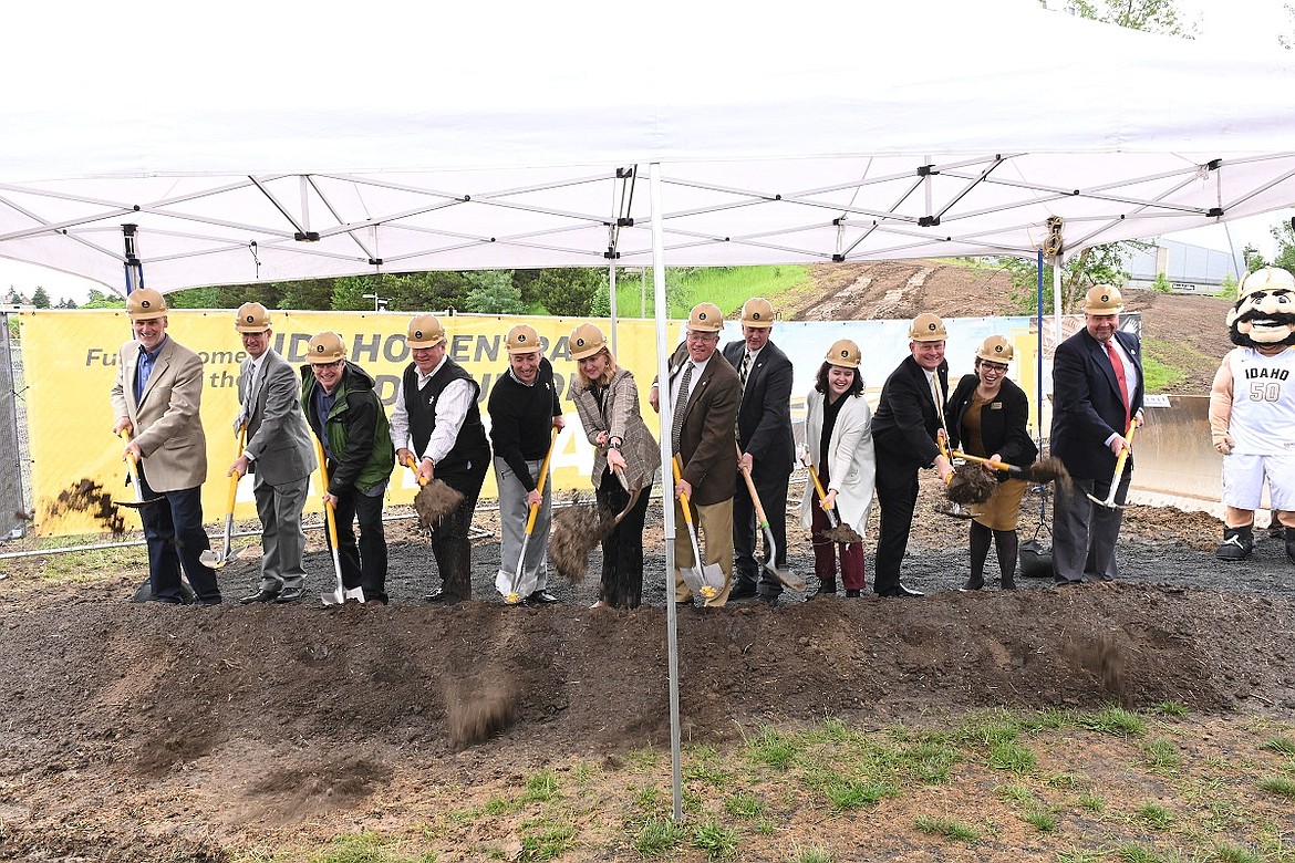 Photo courtesy University of Idaho athletics
Groundbreaking for the Idaho Central Credit Union Arena took place Thursday with the turning of shovels on the University of Idaho campus in Moscow. University of Idaho President Chuck Staben, ICCU CEO Kent Oram, U.S. Forest Service Chief Vicki Christiansen, interim Athletic Director Pete Isakson and others turned dirt at the site of the future multipurpose arena north of the Kibbie Dome. The 4,200-seat arena, estimated to cost $51 million, is slated to open in 2021 as home court for Vandal basketball programs and campus and community events. Memorial Gym opened in 1928.