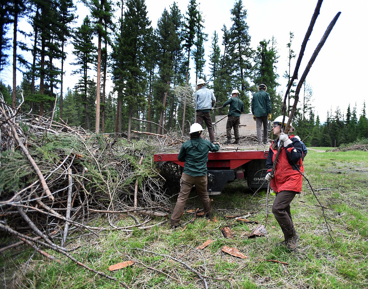 Members of the Montana Conservation Corps were at Camp Ponderosa to help with the cleanup and revitalization efforts on Friday, May 24. The camp is being transformed from a defunct Swan River Correctional Center into a veterans center by Allen and Linda Erickson of the Northwest Montana Veterans Food Pantry.
(Brenda Ahearn photos/Daily Inter Lake)