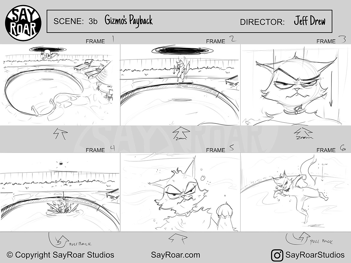 This scene from &#145;The Goldfish Project,&#146; called &#145;Gizmo&#146;s Payback,&#146;  shows how animation is built from frame to frame, with the finished result in full color.