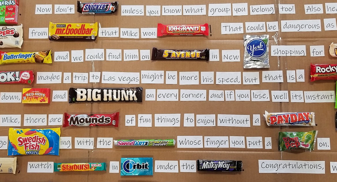 Photo by MANDI BATEMAN
A popular retirement message for Mike Meier utilizing candy bars.