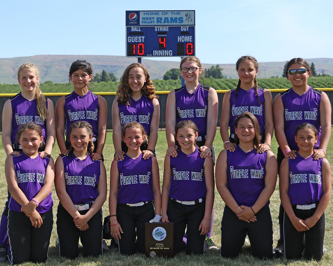 The 12U Purple Wave won the Silver division of the USA Tormaschy Memorial softball tournament in Selah, Washington last weekend. (Back Row, from left): Alyssa Orien, Sierra Perez, Olivia Jore, Kailey Smith, Catherine Buckskin, and Fayrene Pierre. (Front Row, from left): Jaja Nichols, Jelayna Tenas, Emma Smith, Izzy Fyant, Summer Newman, and Samantha Rensvold. (photo courtesy of Bob Gunderson)