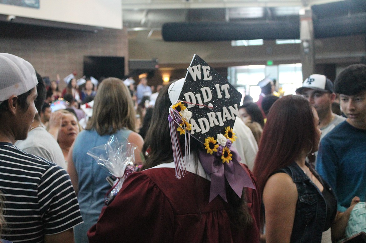 Rachal Pinkerton/Sun Tribune
The tradition of writing encouraging little sayings on graduation caps is one that was present at Wahluke High School&#146;s graduation ceremony.