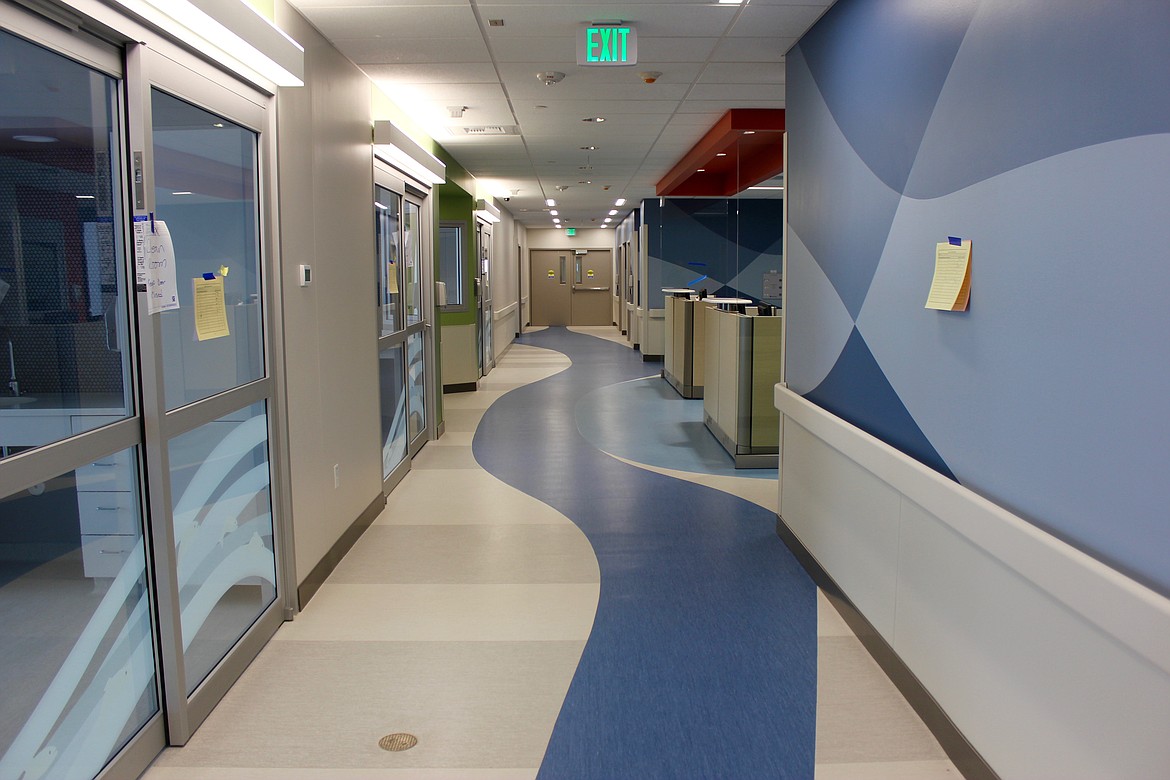 The hallways of the first floor of Montana Children&#146;s have been painted soft shades of blues and greens. Officials say the color scheme promotes calm and healing. (Kianna Gardner/Daily Inter Lake)