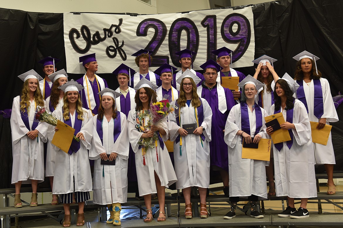 THE CHARLO High School Class of 2019 stands proudly following the commencement exercises on Sunday, June 2 in the high school gymnasium. (Carolyn Hidy photos/Lake County Leader)