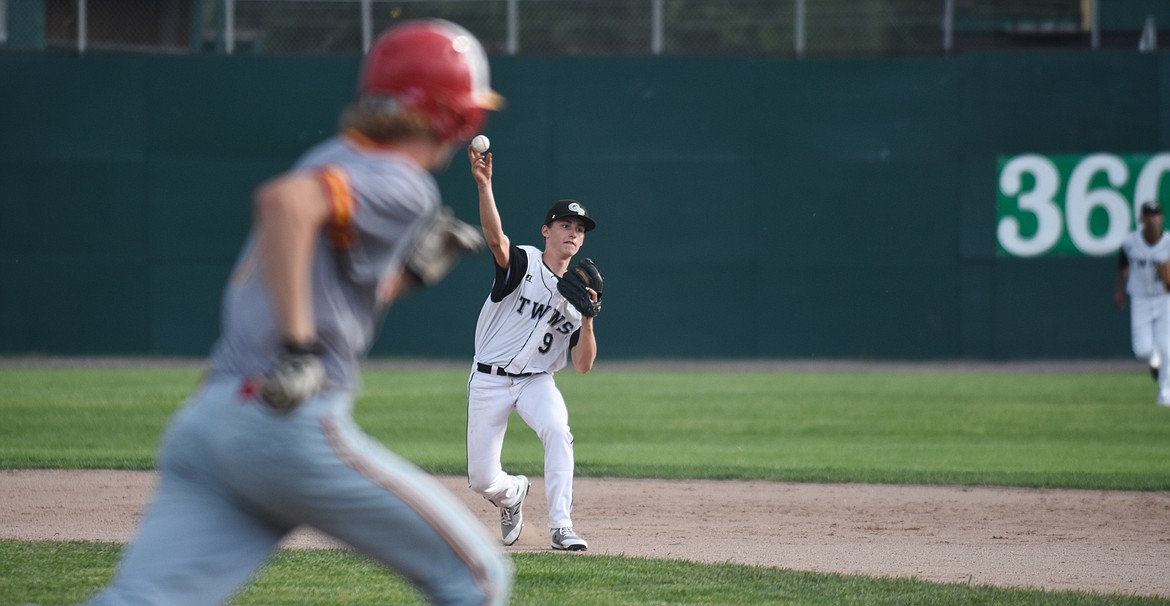 Jack Price rifles a Lakers batter out during a home win last Thursday. (Daniel McKay/Whitefish Pilot)