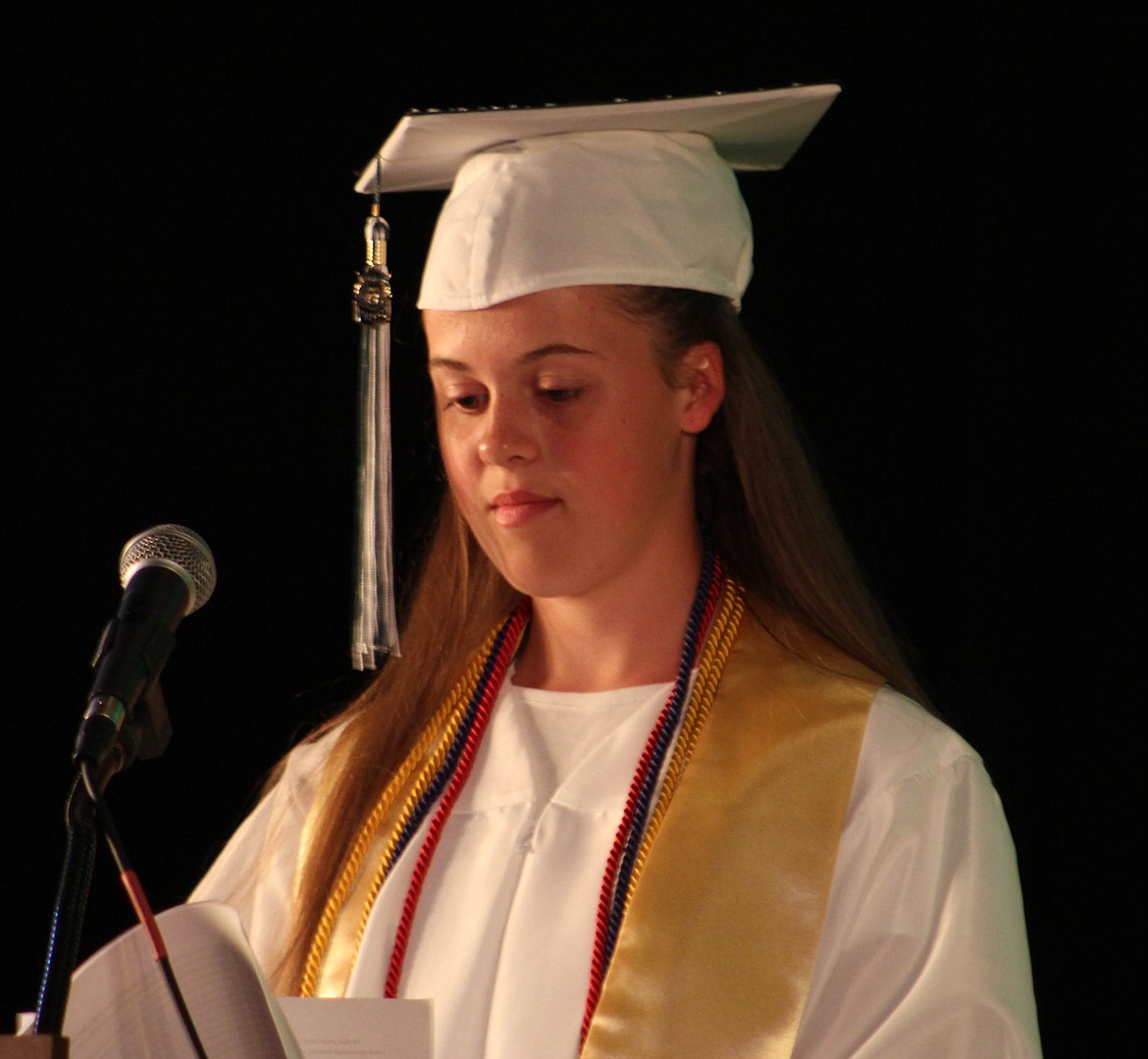 VALEDICTORIAN MADISON Kelly prepares to speak to the audience at the St. Regis graduation ceremony on May 26.