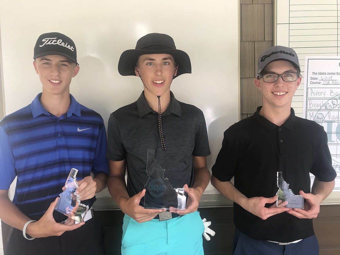 Courtesy photo
Placers in the boys 15-18 age division at an Idaho Junior Golf Association tournament Monday at the Coeur d&#146;Alene Golf Club were, from left, Garrett Packebush, second; Bryden Brown, first; and Boen Torgerson, T-3rd. Not pictured is Ryan Chapman, T-3rd.