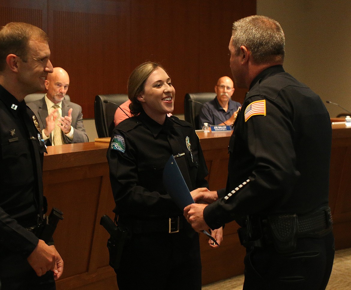 LOREN BENOIT/Press
Post Falls Police Officer Melissa Gatfield received the Distinguished Service Award for convincing an armed suicidal male to meet her at the police department so he could seek help.