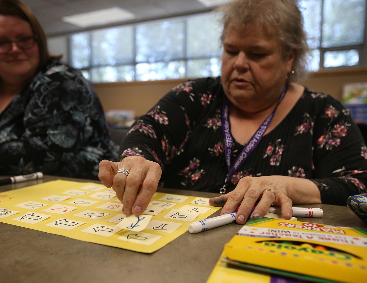 Prairie View Elementary School first grade teacher Cindy Schumaker makes a &#147;route to school&#148; code map.