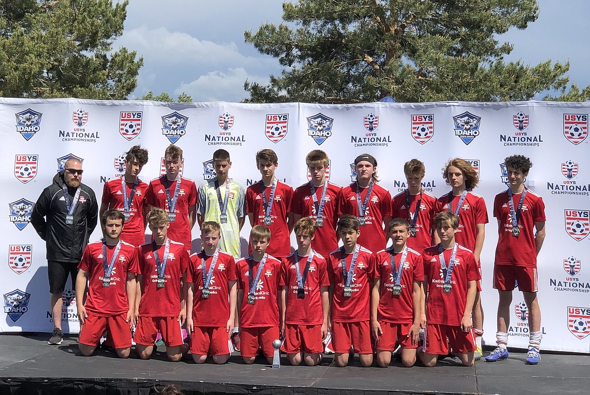 Courtesy photo
The Timbers North FC boys &#146;04 Red soccer team played in the recent Idaho State Cup in Boise. In pool play the Timbers defeated Arsenal United 6-0 with goals scored by Lance Gilmor-2, Tyler Gasper-2, Evan Lowder-1 and Noah Janzen-1. Kael McGowan was in goal for the shutout. TNFC lost to Boise Timbers 4-0. TNFC defeated COSC-Inferno 6-0 with goals scored by Alex Reyes-2, Kohrt Weber-1, Noah Janzen-1, Malachi Hutchens-Cohen-1, and Andon Brandt-1. Kael McGowan was in goal for the shutout. TNFC faced Idaho Rush in the semifinals. The score was 1-1 after regulation play and two 5-minute overtimes. TNFC prevailed in the PK shootout with Alex Reyes, Noah Janzen, Joseph Sarkis and Evan Lowder scoring from the mark and Kael McGowan making two crucial saves. TNFC faced the Boise Timbers in the final. The score was 0-0 after regulation play and two 10-minute overtimes. The game was decided in a shootout where Boise Timbers prevailed. The Timbers took second place in the state and will represent Idaho in the US Youth Soccer Far West Presidents Cup in Norco, Calif., which began Tuesday and runs through Sunday.