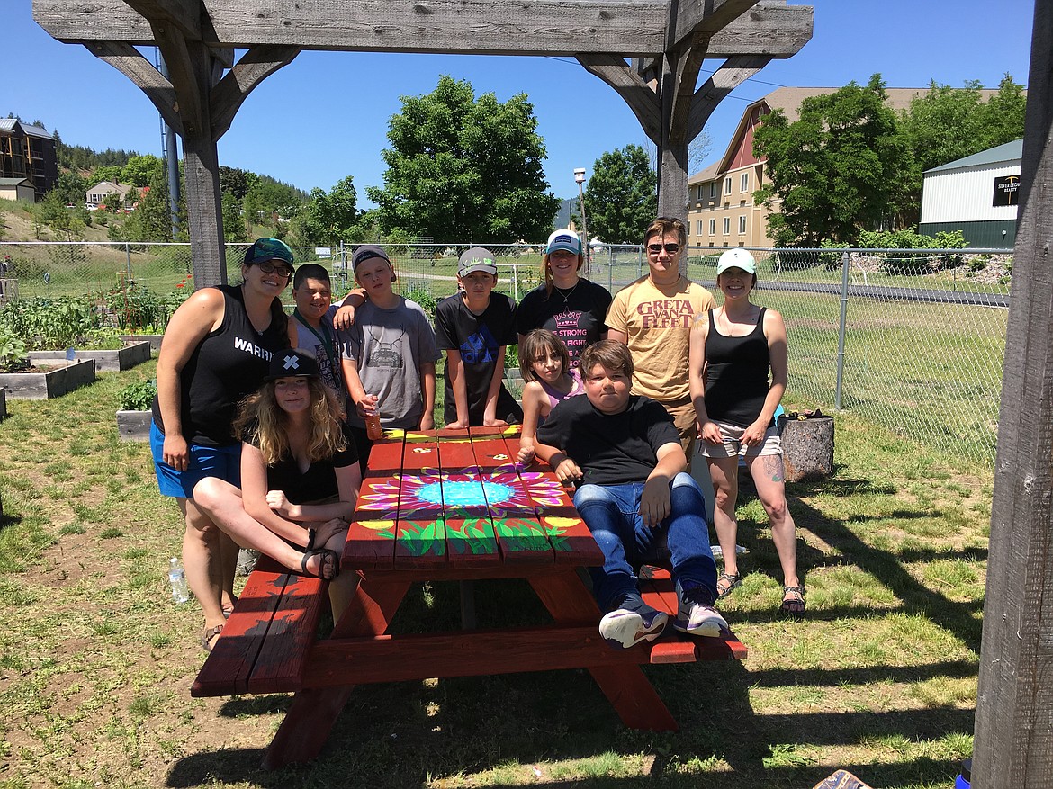 Courtesy photo
Another crew of students with the Kellogg Middle School Summer Program worked at the community garden. Pictured are (front row from left) Annabelle McCoy-Halley Naomi Eskins and Faren Fields. Back row standing: Amanda Steele (Pinehurst Elementary School paraeducator), Kyle VanVleet, Zac Howard, Carter Ferreira, Shaye Sullivan (high school staffer), Grant Turner (high school staffer) and Julia Schatz (PES teacher).