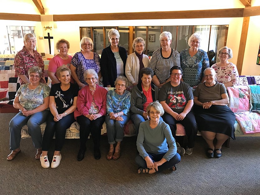 Rachal Pinkerton/Sun Tribune
A group of approximately 25 ladies get together each Wednesday during the school year at the Pilgrim Lutheran Church to make quilts.