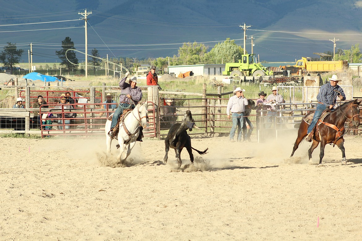 SHAWN MATT and Shorty Matt competing, on Saturday, in the Team Roping competition. (John Dowd/ Clark Fork Valley Press)