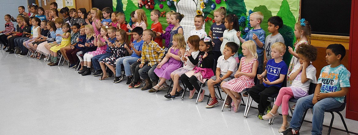 FIFTY-ONE Cherry Valley Elementary kindergartners showed their excitement during a graduation ceremony last Thursday, June 6 in the CVE lunchroom. They are in classes taught by Patricia Barfoot, Helen Siemers and Sarah Takacs. Another kindergarten class held their graduation Monday, June 10 in their classroom, as did two other kindergarten classes on Tuesday, June 11. There was a total of 132 CVE kindergarten graduates for the 2018-19 school year. (Joe Sova photos/Lake County Leader)