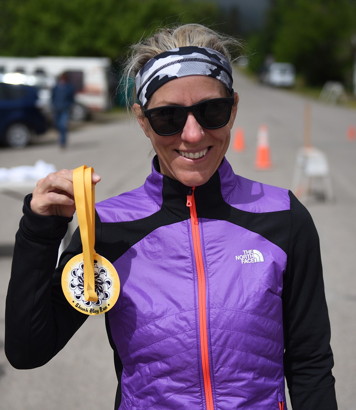 SARAH STOVER of Thompson Falls was the first female to cross the finish line in the 10 portion of the Skunk Alley Fun Run on Saturday, June 8. Her winning time was 55 minutes, 19 seconds.