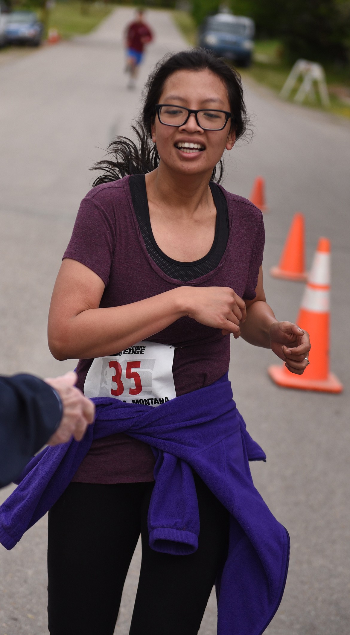 DITA BRAS was the first female to cross the finish line in the 3K portion of the Homesteader Days Skunk Alley Fun Run last Saturday in Hot Springs.