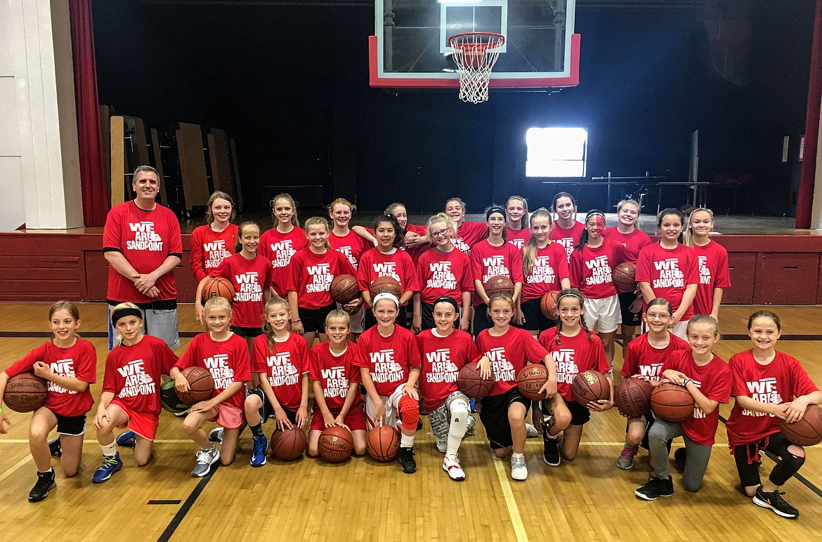 (Photo courtesy of SANDPOINT GIRLS BASKETBALL)
The Sandpoint girls basketball&#146;s Youth Summer Camp takes a group photo in the Sandpoint Middle School gym on June 27. With help from current Sandpoint varsity players and coaches, athletes from Bonner and Boundary counties learned about the ins and outs of basketball throughout the four-day camp.
