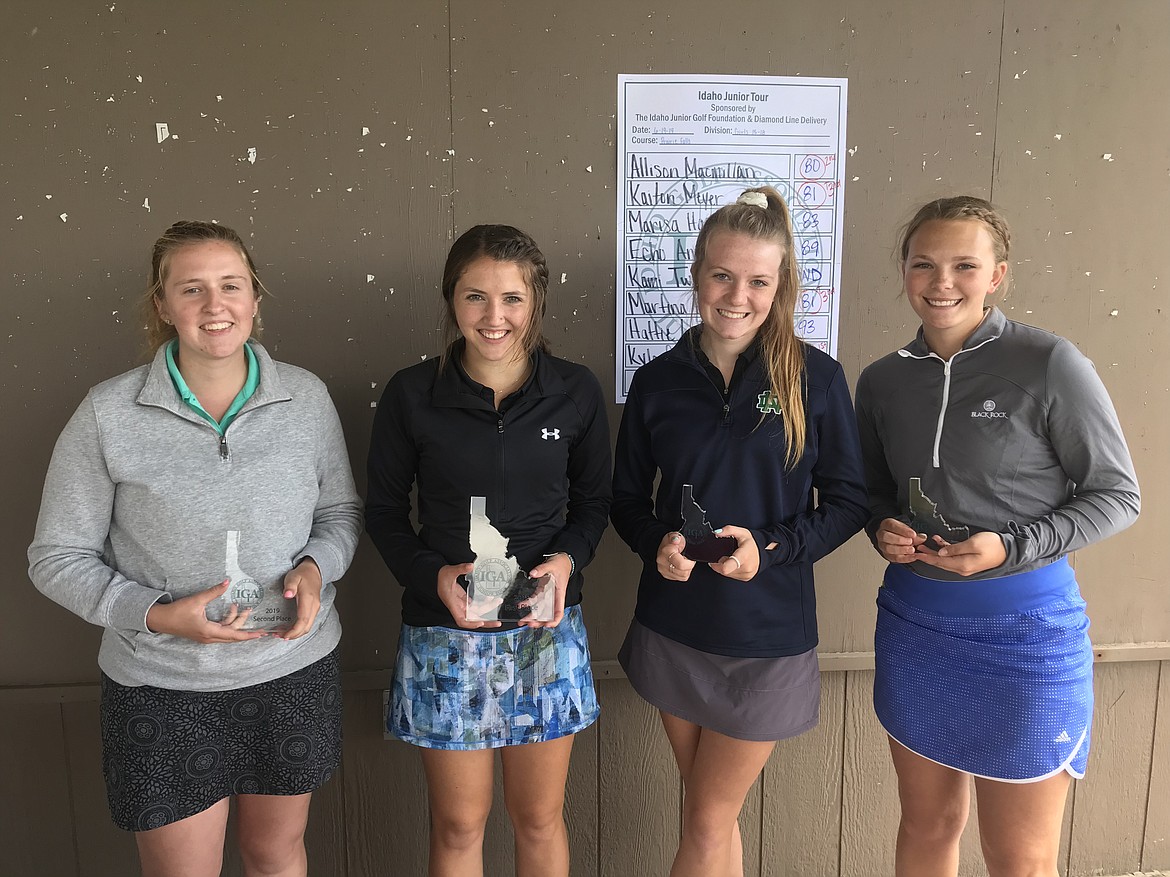 Courtesy photo
Top placers in the girls 15-18 age division at an Idaho Junior Golf tournament last Wednesday at Prairie Falls were, from left, Allison MacMillan, 2nd, 80; Kyla Currie, 1st, 72; Kaiton Meyer, T-3rd, 81; and Martina Hicks, T-3rd, 81.