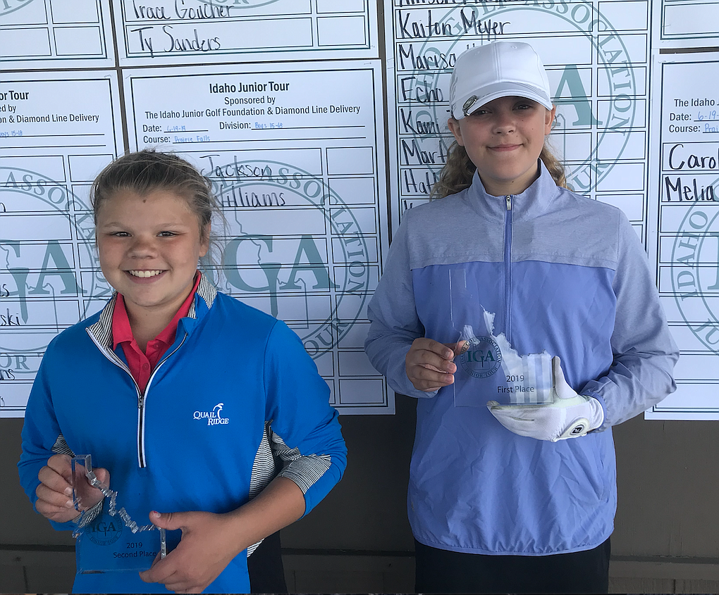 Courtesy photo
Top placers in the girls 10-12 age division at an Idaho Junior Golf tournament last Wednesday at Prairie Falls were, from left, Melia Cerenzia, 2nd, 50; and Carolyn Rose, 1st, 47.