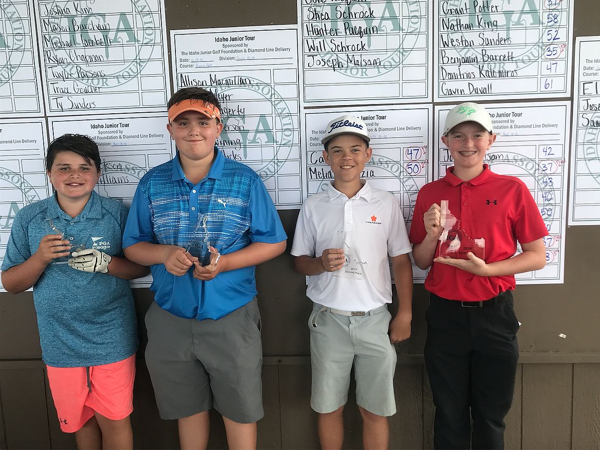 Courtesy photo
Top placers in the boys 10-12 age group at an Idaho Junior Golf tournament last Wednesday at Prairie Falls were, from left, Trey Lambert, T-2nd, 37; Teign Brill, T-2nd, 37; Grant Potter, T-2nd, 37; and Ben Barrett, 1st, 35.