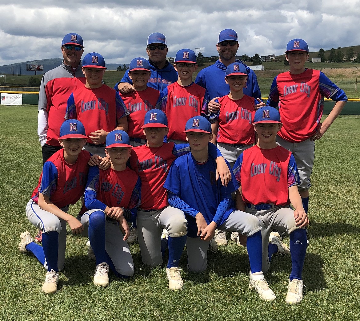 Courtesy photo
The Coeur City Norsemen 12U baseball team wrapped up its regular season last weekend by winning 3 of 4 in Missoula, Mont., against the Missoula Muddawgs. In the front row from left are Wyatt Riske, Michael Martindale, Harrison Evans, Clayton Kennedy and Dylan Sutich; second row from left, Kolbe Coey, Isaac Rook, Will Beckenhauer, Jack Murrell and Grady Westlund; and back row, coaches Troy Coey, Nick Rook and Donnie Murrell.