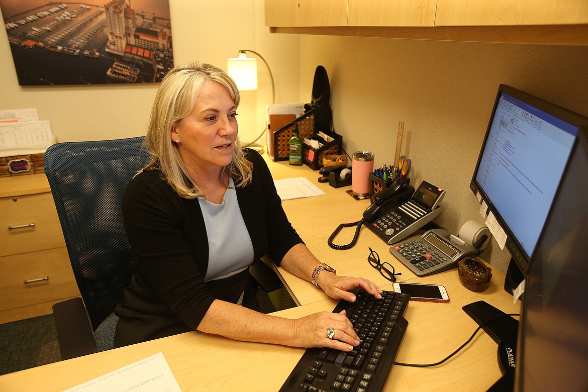 Photos by LOREN BENOIT
Ninette Goucher, a controller at The Coeur d&#146;Alene Resort, creates a financial statement during work.